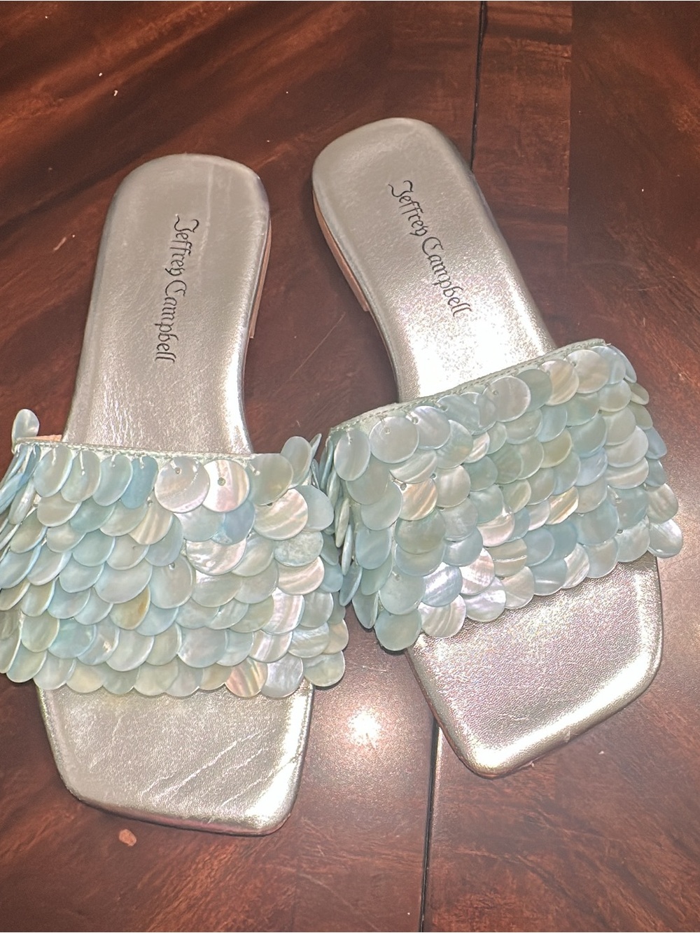 Jeffrey Campbell Fishy Sequin Slide Sandals Aqua. (Shoe25)